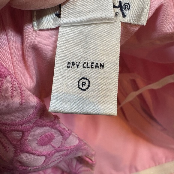 Lilly Pulitzer Sz 4 Pink Embroidered Floral Ribbon Belt Strapless Dress Cotton - Picture 9 of 10